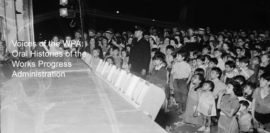 Children and their parents gather in front of the stage for an FTP production of The Show Off